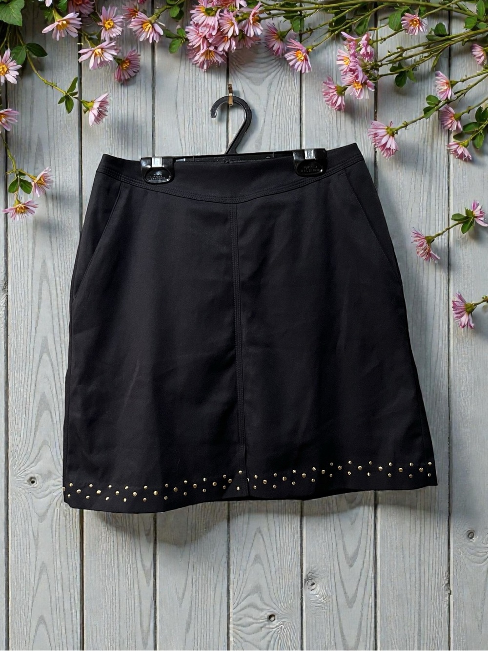 Tail Black Mini Skort with Gold Stud Hem